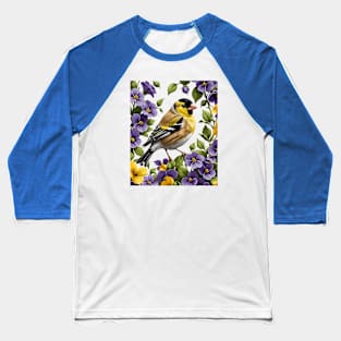 A New Jersey Eastern Goldfinch Surrounded By Common Violet Flowers 3 Baseball T-Shirt